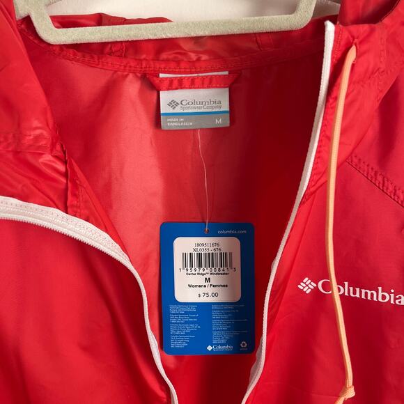 Columbia Womans Windbreaker Jacket Medium Center Ridge Tangerine Hoodie - Picture 4 of 7